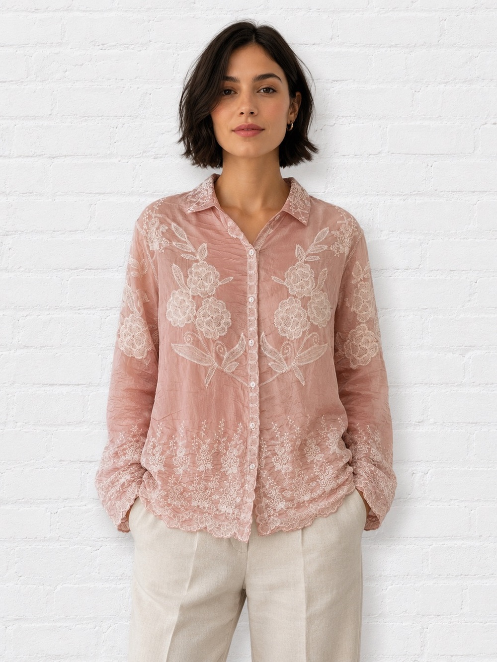 NWOT POL Tunic Top Blouse Button Front - Embroidered Lace